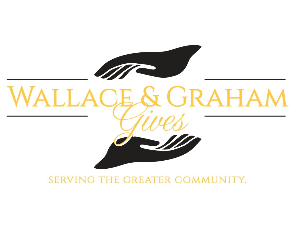 Hands holding Wallace and Graham Gives lettering